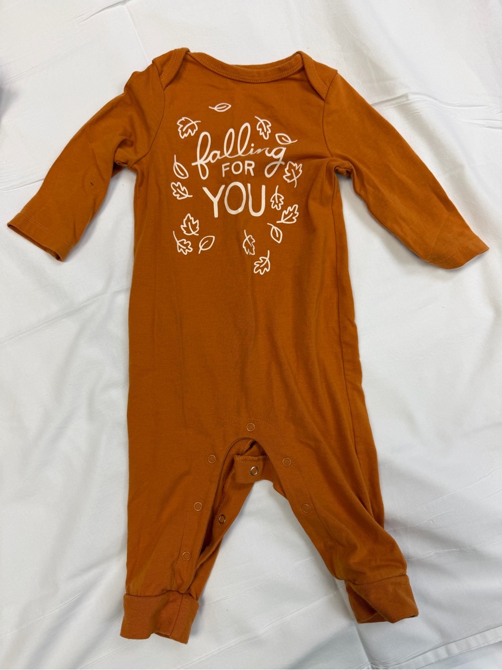 Cat & Jack Rust Orange Long-Sleeve One-Piece Bodysuit - "Falling For You"
